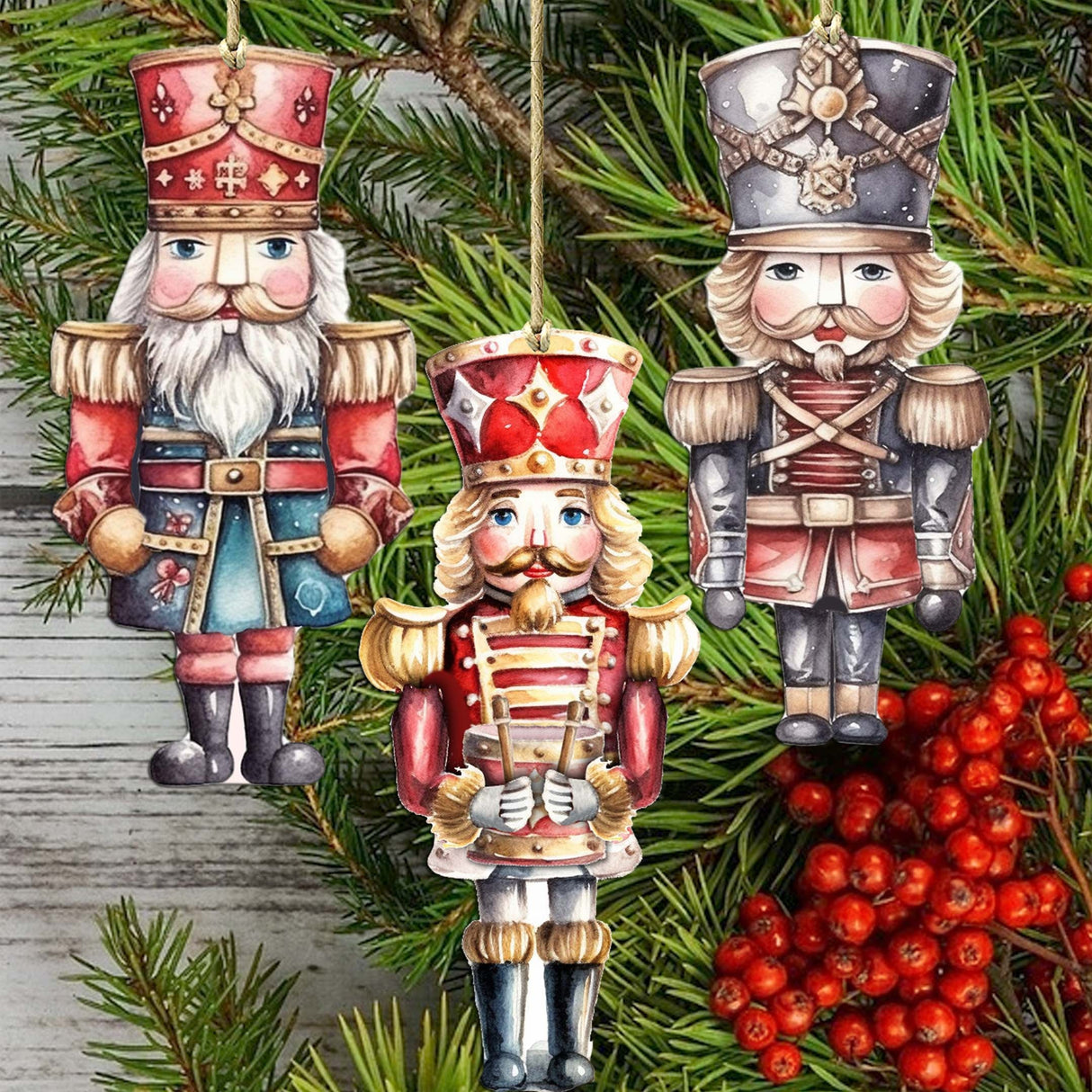 Nutcrackers Decorative Wooden Ornaments of 3 by G. Debrekht - Christmas Decor - 8091008-S3