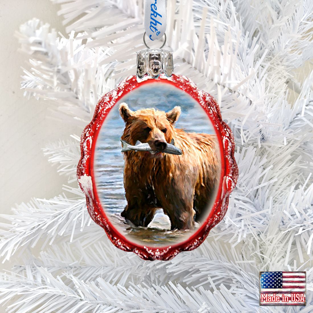 Grizzly Bear W Fish Mercury Glass Ornament by G. DeBrekht - Wildlife Holiday Decor - 771052