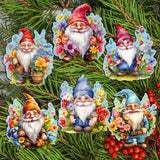 Garden Gnomes Decorative Wooden Clip-on Ornaments Set of 6 by G. Debrekht - Christmas Decor - 8090030C-S6