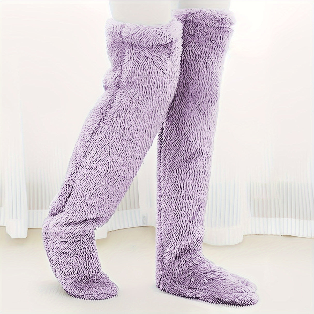 Calcetines afelpados hasta el muslo para parejas: medias de punto cálidas y duraderas por encima de la rodilla, de fácil cuidado.