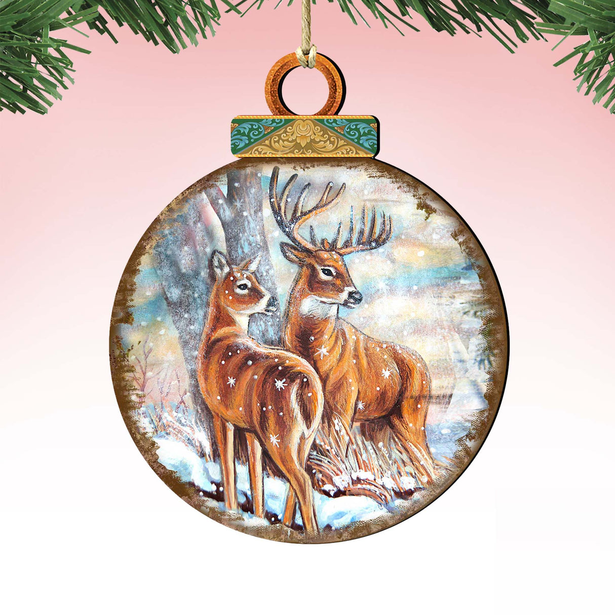 Deer's Family Ball Wooden Ornaments by G. DeBrekht - Wildlife Holiday Decor - 8025212