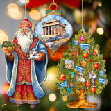 Papá Noel de todo el mundo - Papá Noel inspirado en Grecia - Juego de 3 adornos de madera de G. DeBrekht - Decoración navideña de Papá Noel y muñeco de nieve - 8091316S3