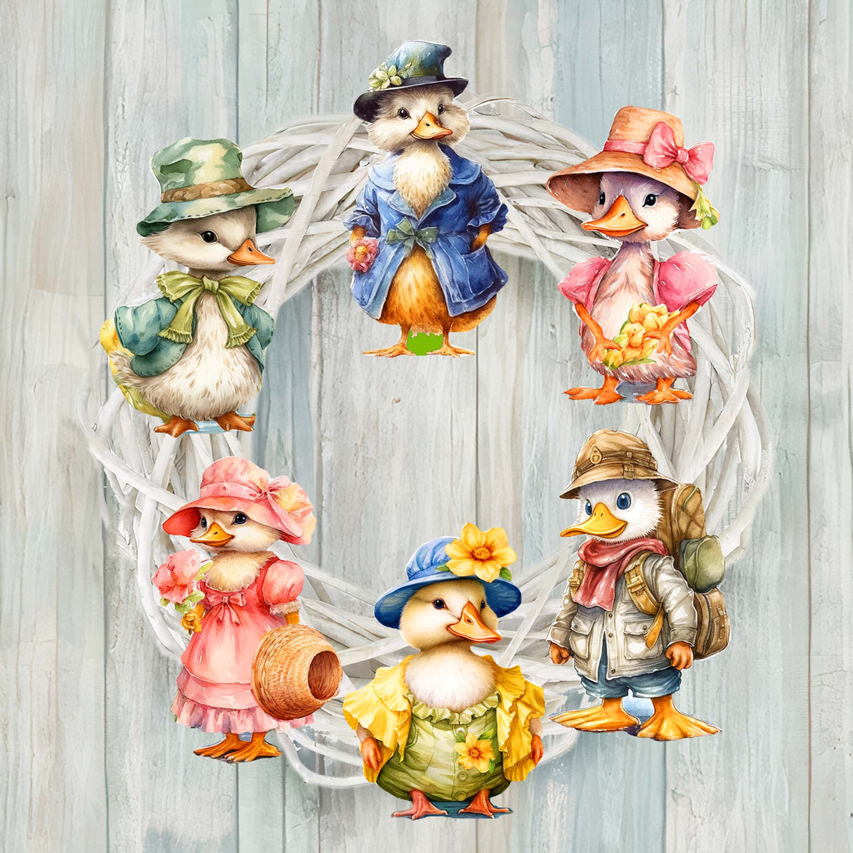 Easter Ducks Decorative Wooden Clip-on Ornaments Set of 6 by G. Debrekht - Easter Decor - 8090043C-S6
