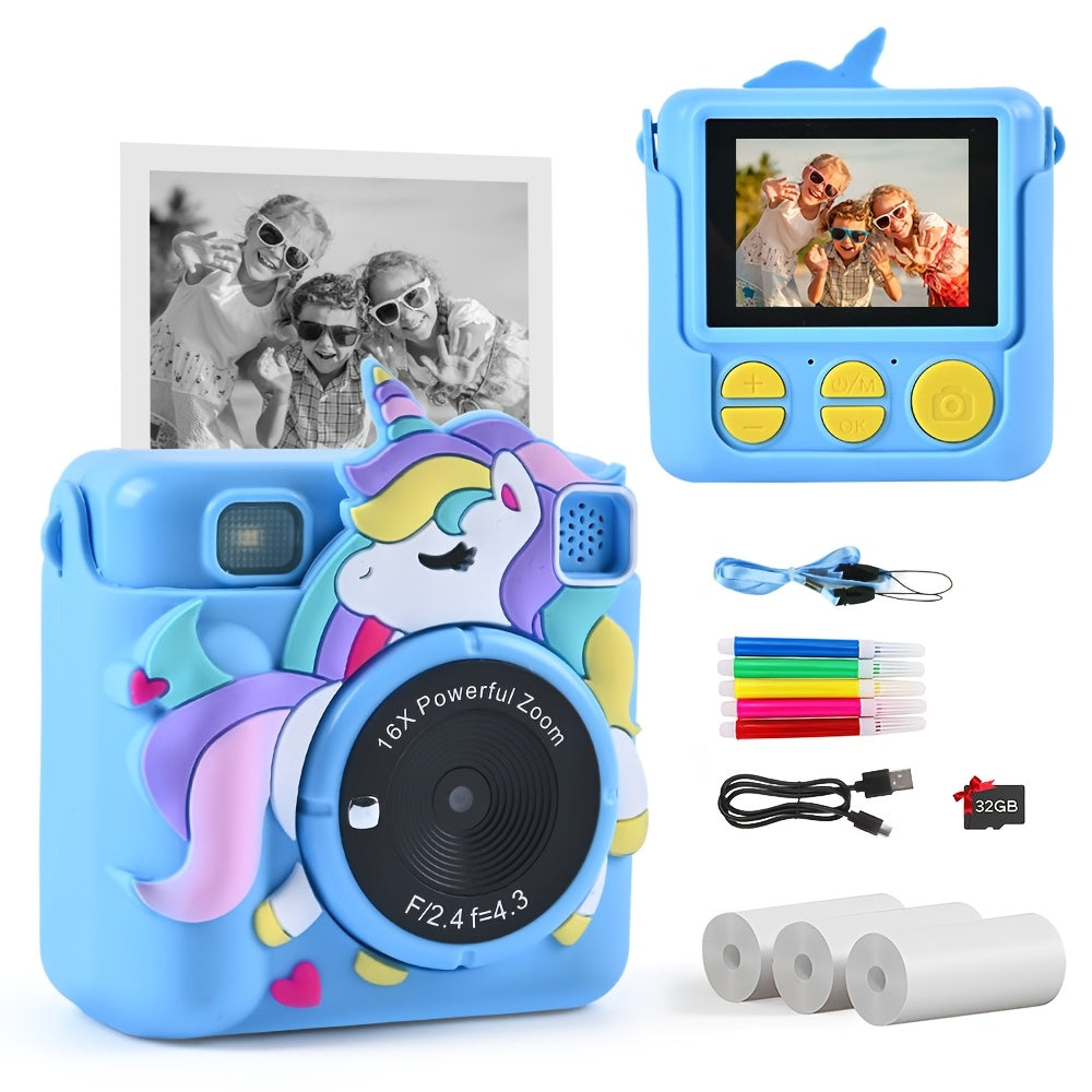Kids Camera Instant Print, 2.4'' 1080P HD Digital Camera For Kids, Kids Digital Camera With 32GB Card & Print Paper, Photo Creator Instant Camera Toys Christmas Birthday Gifts Toys For Girls Boys