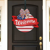 Letrero de bienvenida para puerta de entrada, bandera estadounidense, corona para porche, pancarta de entrada principal, letrero de bienvenida - Decoración de porche delantero de madera - 933103H