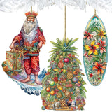Santas Around the World - Hawaiian Inspired Santa - Wooden Ornaments Set of 3 by G. DeBrekht Christmas Santa Snowman Decor - 8091313S3