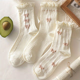 9 pares de calcetines con estampado floral y lazo, bonitos y con volantes, medias y calcetas para mujer