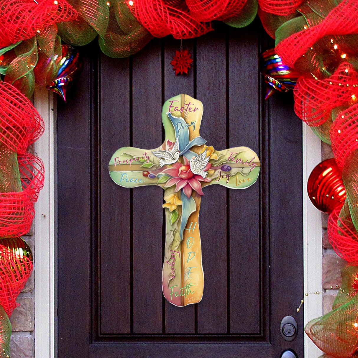 Easter Cross with Doves Holiday Door Decor by G. Debrekht - Easter Spring Decor - 8688167H