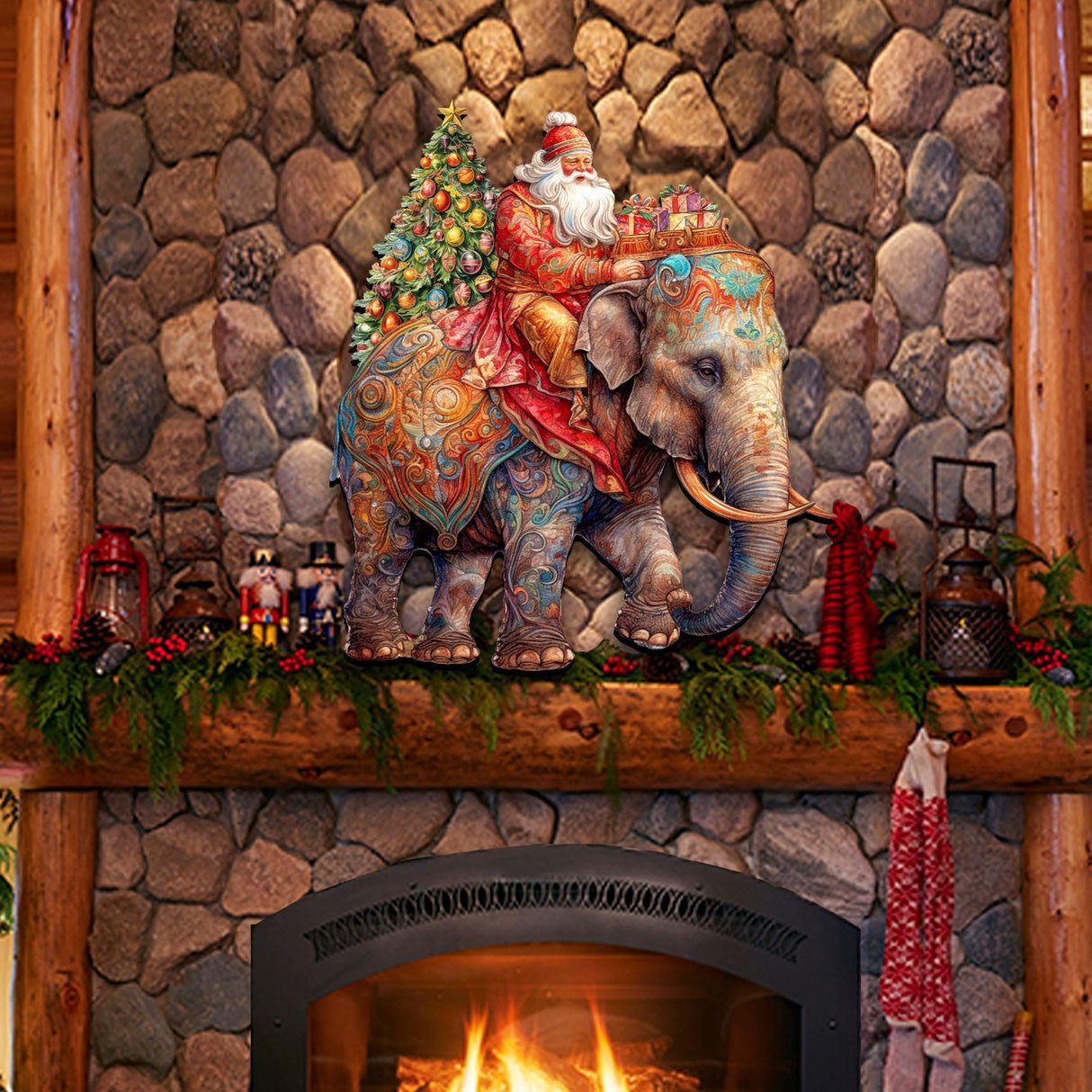 Decoración navideña para puerta con Papá Noel y elefante de G. Debrekht - Decoración navideña - 8611043-2H