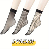 3 pares de calcetines sexys para mujer, talla grande, elásticos, calados, de rejilla, transpirables, cortos.