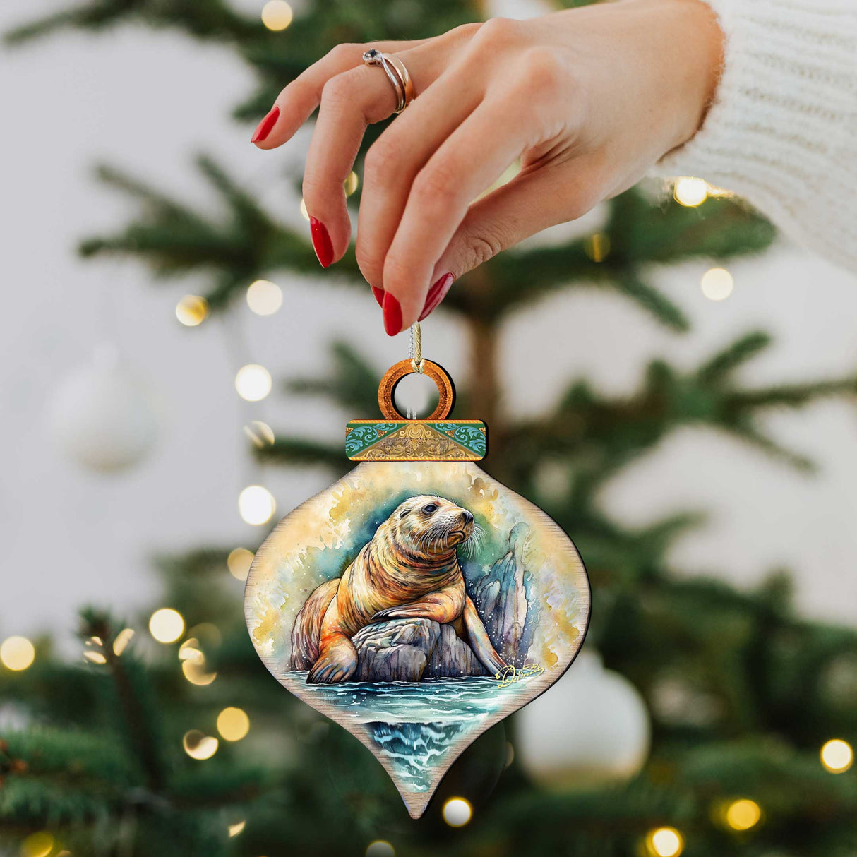 Coastal Sea Lion Wooden Ornaments by G.Debrekht - Wildlife Holiday Decor - 8710126