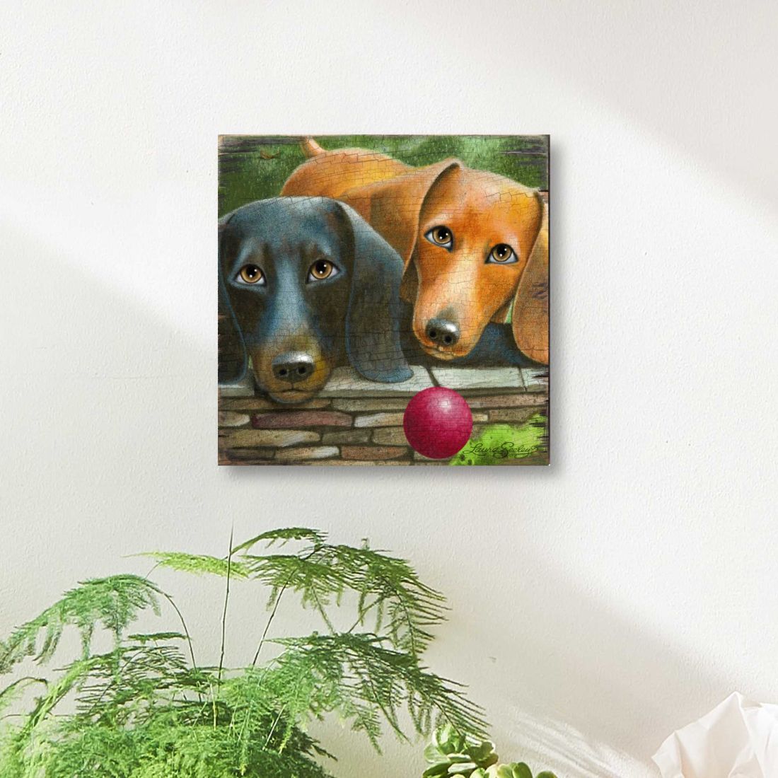 Arte de pared de madera "¿Dónde está la pelota?" de Laura Seeley - Decoración para perros y gatos - 8511116B