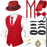 Hercicy 1920s Mens Costume Accessories Set Gangster Vest Hat Suspenders 20s Outfit Clothing for Men 1920s (Wine RedX-Large) - Lootquake