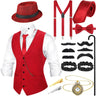 Hercicy 1920s Mens Costume Accessories Set Gangster Vest Hat Suspenders 20s Outfit Clothing for Men 1920s (Wine RedX-Large) - Lootquake