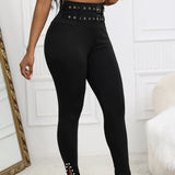 Ladies' Solid Color Casual Style Tight Fitting High Waist Slim Fit Slit Detail Pants Waist Ring Fake Belt Design Sense Tapered Pants - Lootquake