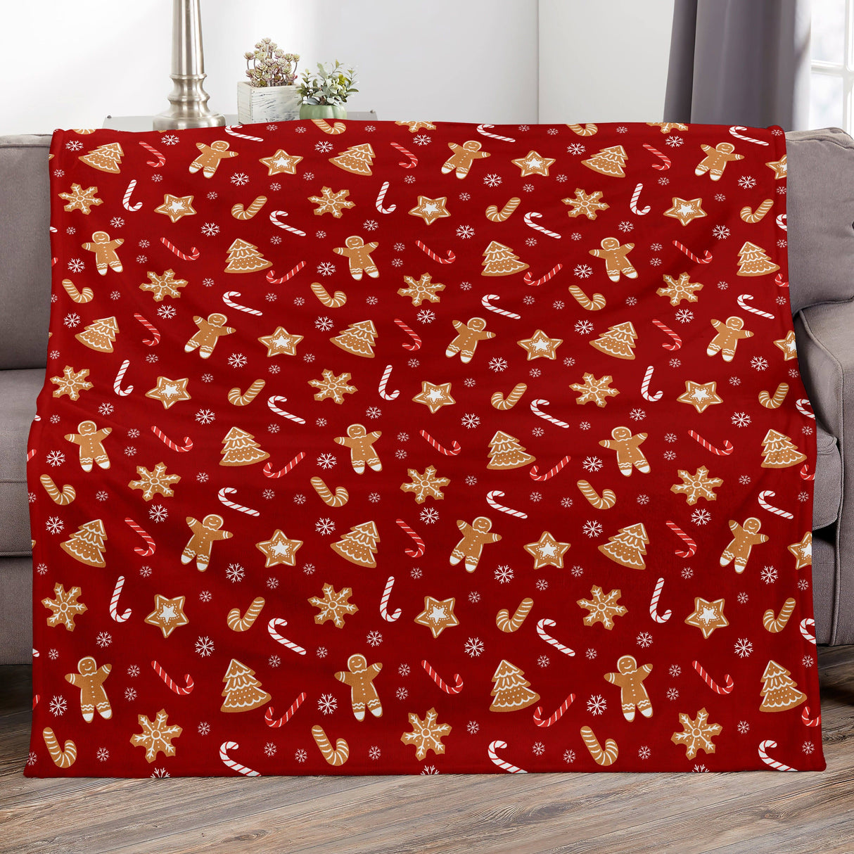 Couverture de Noël, bonhomme en pain d'épices rouge, plaid doux et chaud pour canapé, bureau, lit, camping, voyage, cadeau polyvalent pour toutes les saisons.