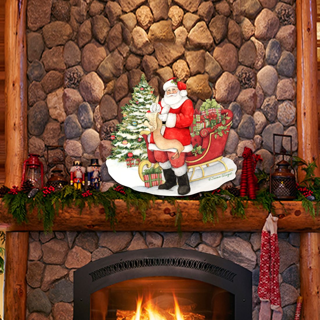 Christmas Wishlist Santa Door Decor by Susan Winget - Christmas Santa Snowman Decor - 8471101H-SW