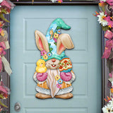 Easter Egg Bunny Gnome with Chick Wooden Door Hanger Wall by G. DeBrekht - Easter Spring Decor - 8611017H