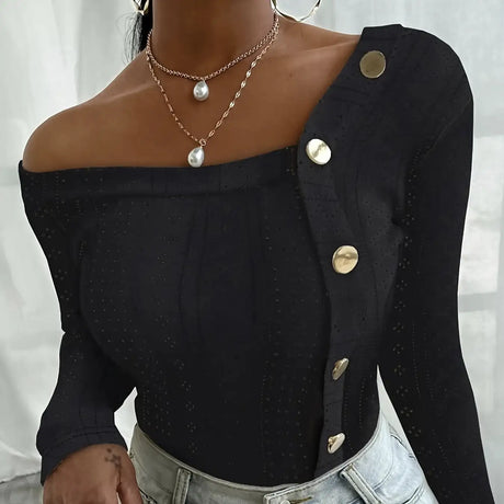 Ladies' Off Shoulder Long Sleeved Fashionable New Style, Versatile Top For Keeping Warm And Showing Off Figure, Long Sleeved T-shirt - Lootquake