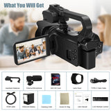 Cámara de video 6K de 64 MP con zoom de 18x, visión nocturna por infrarrojos, pantalla táctil de 4 pulgadas, wifi, micrófono y control remoto.