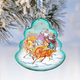Sleigh Ride Tree Glass Ornament by G. DeBrekht - Christmas Santa Snowman Decor - 762-018
