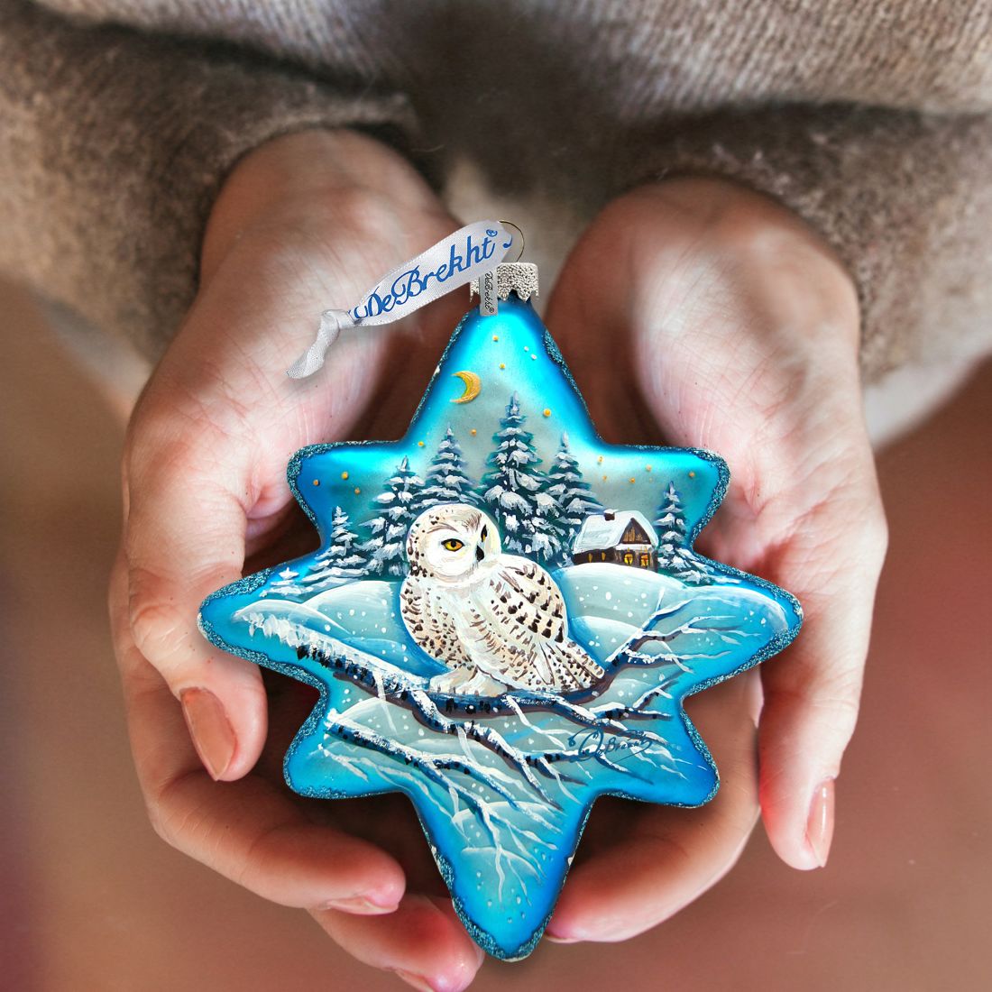 Adorno de cristal con forma de estrella polar de búho blanco de G. DeBrekht - Decoración navideña con vida silvestre - 755-091