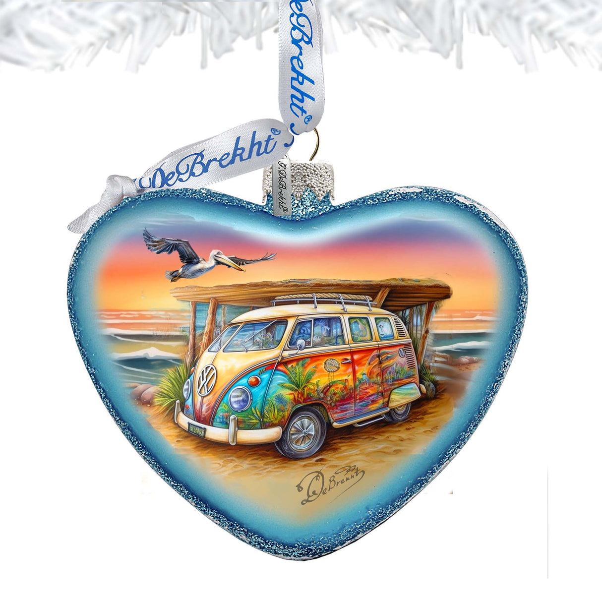 Adorno de vidrio con forma de corazón de camión costero de G. Debrekht - Decoración navideña - 753-091