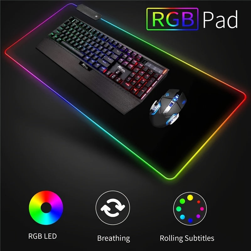 Alfombrilla de ratón RGB para juegos con control táctil, 15 modos de iluminación, alfombrilla de teclado extendida con base de goma antideslizante - 80 x 30 cm