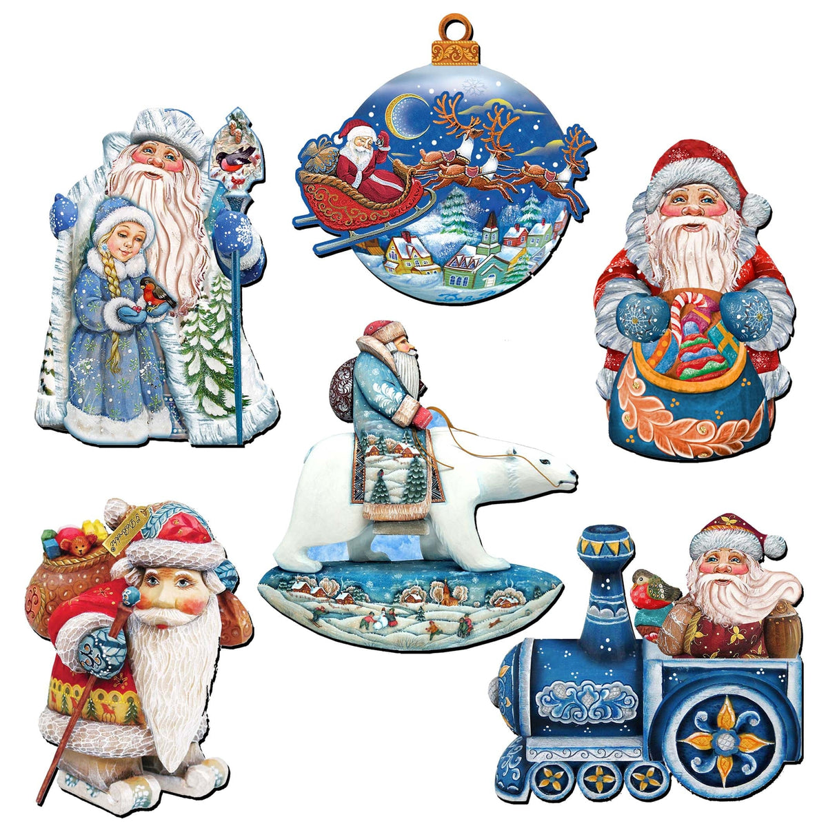 Up-Up and Away Decorative Wooden Clip-on Ornaments Set of 6 by G. Debrekht - Christmas Decor - 8090132C-S6