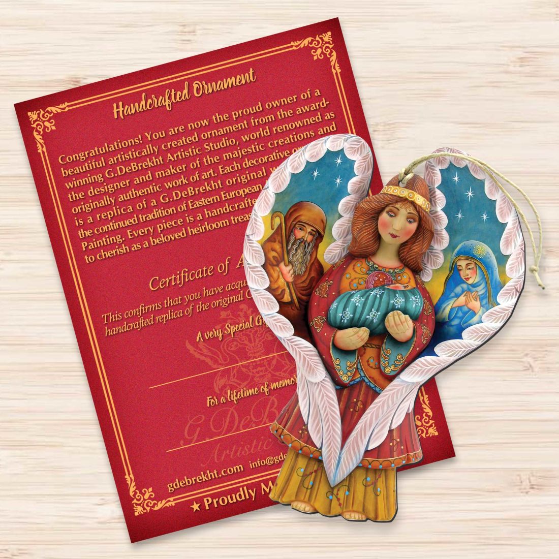 Adornos de madera de ángel de la Sagrada Familia de G. DeBrekht - Decoración navideña para la Natividad - 8154107