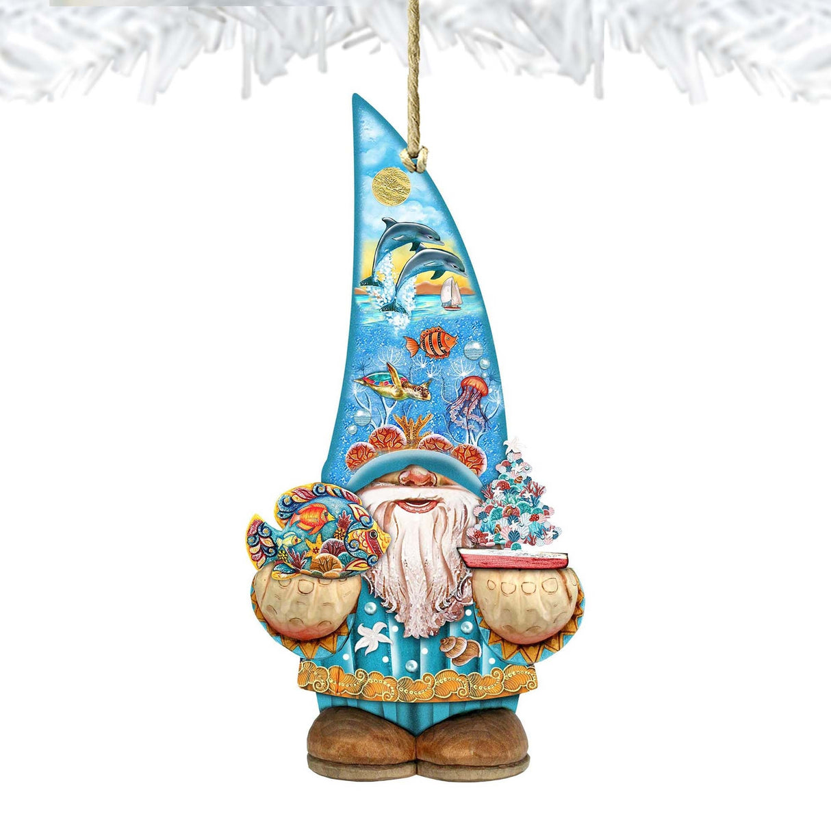 Coastal Gnome Dwarf Wooden Ornaments by G. DeBrekht - Coastal Holiday Decor - 8611014