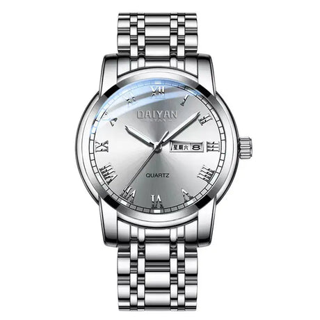 Stainless Steel With Double Calendar Quartz Watch Waterproof Luminous - Lootquake