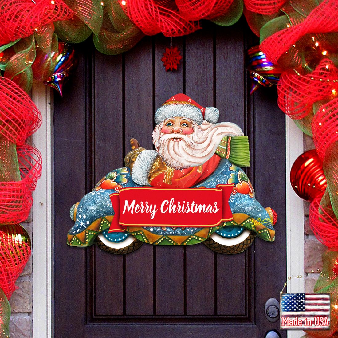 Merry Christmas Santa Door Decor by G. DeBrekht - Christmas Santa Snowman Decor - 8112045-2H