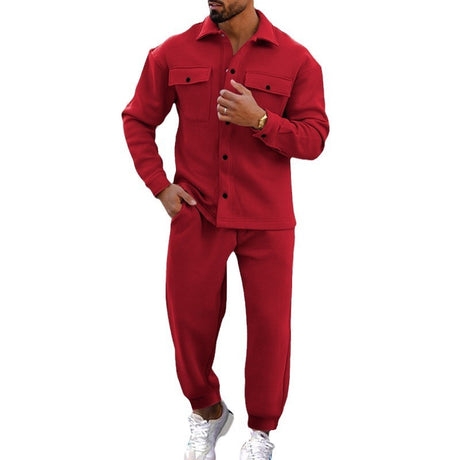 Suede Single-breasted Solid Color Slim Fit Two-piece Suit Men - Lootquake