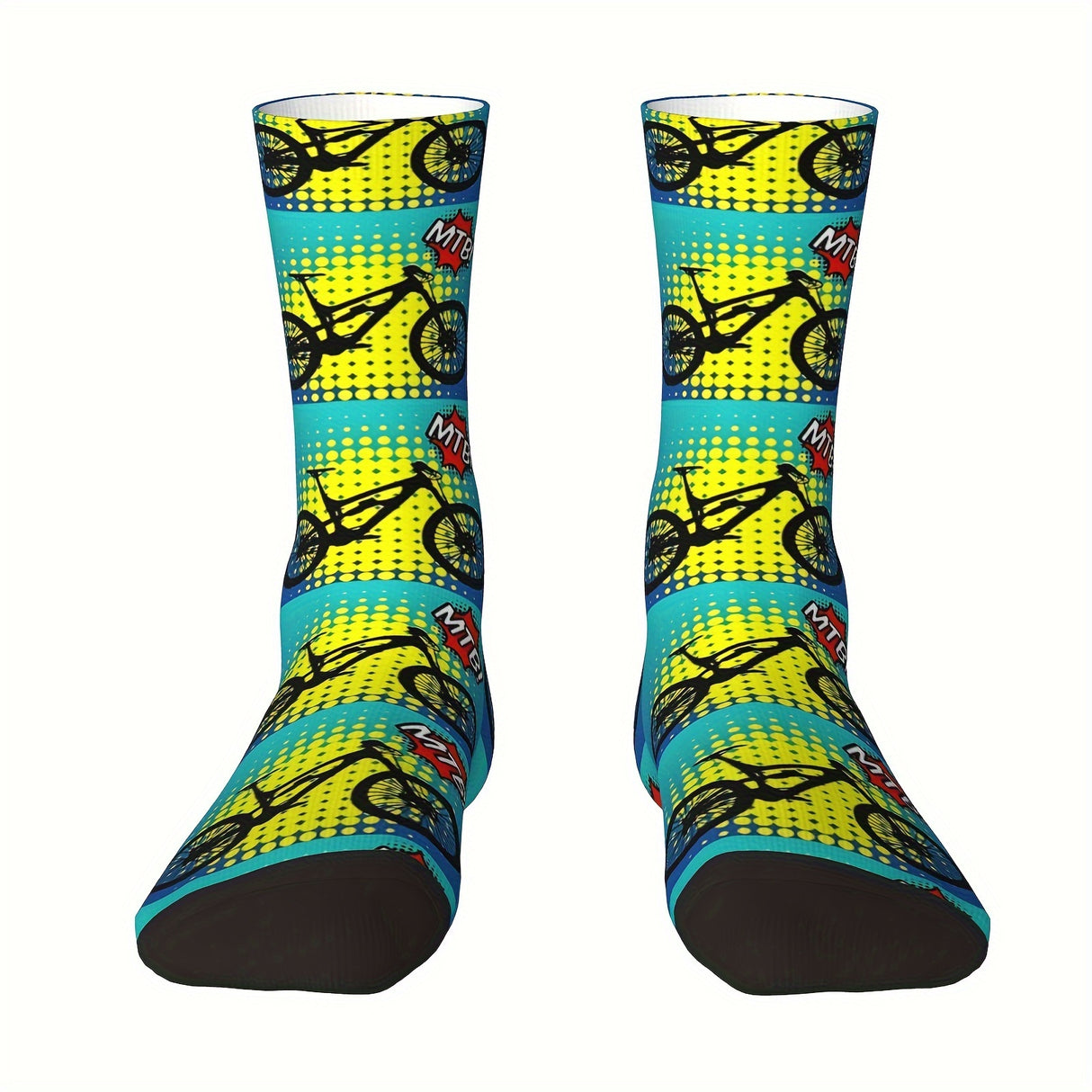 1 Pair of Vibrant Geometric-Patterned Mens Crew Socks - Breathable, Comfy, Casual, Unisex for Outdoor Wearing All Seasons - Soft Polyester Knit Fabric, Novelty Design for Fashion-Forward Guys