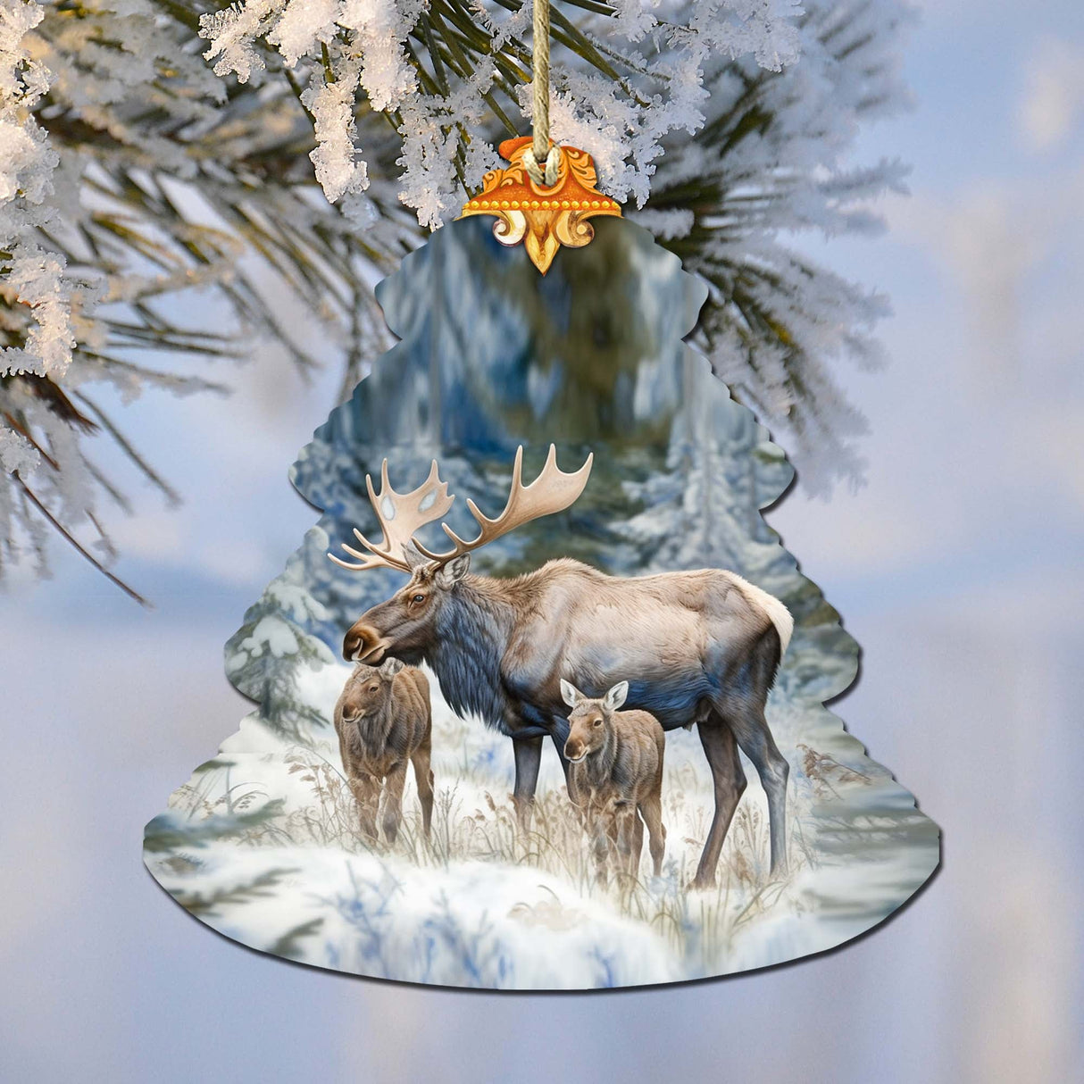 Moose Family Tree Wooden Ornaments by G.Debrekht - Wildlife Holiday Decor - 870004