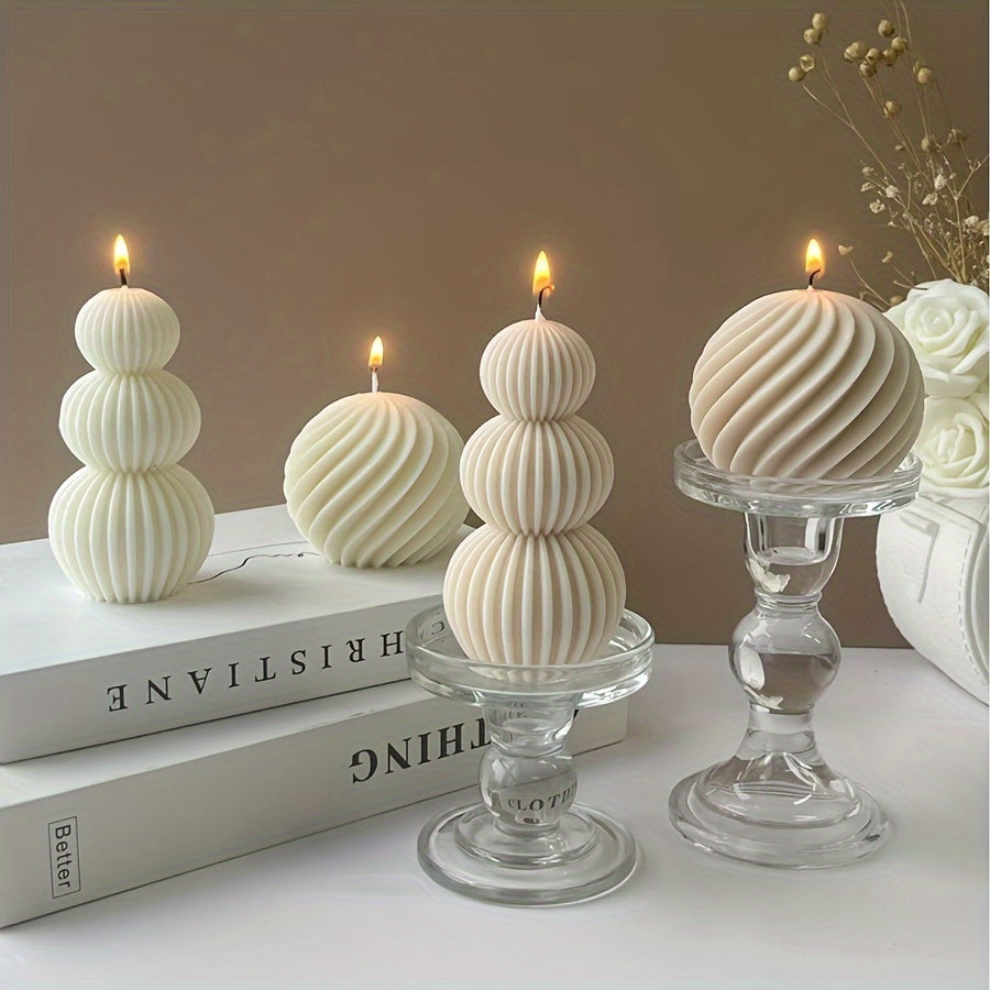 Romantic Wave Sphere Scented Candle - Sandalwood Aroma, Geometric Design for Home Decor, Perfect for Valentine's Day & Special Occasions