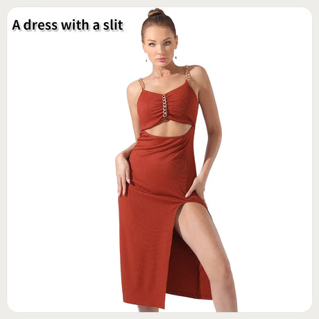 Women's Pure Color Halter Sleeveless Split Dress - Lootquake