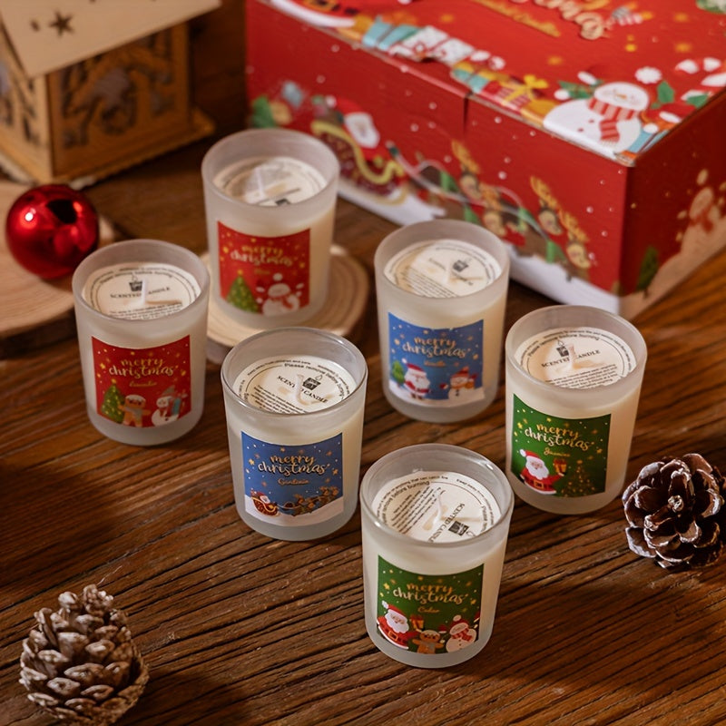 Coffret cadeau de bougies parfumées de Noël - 65 ml x 6 pièces, parfums rose, vanille, lavande et jasmin - Parfait pour la décoration des fêtes, les réunions de famille, les accessoires photo et les cadeaux de grand-mère