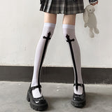 Medias altas con estampado cruzado, calcetines ajustados por encima de la rodilla estilo JK, medias y calcetería para mujer