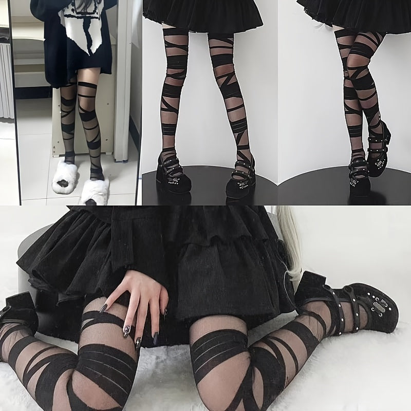 Medias altas con vendaje cruzado, calcetines por encima de la rodilla estilo JK, medias y calcetería para mujer