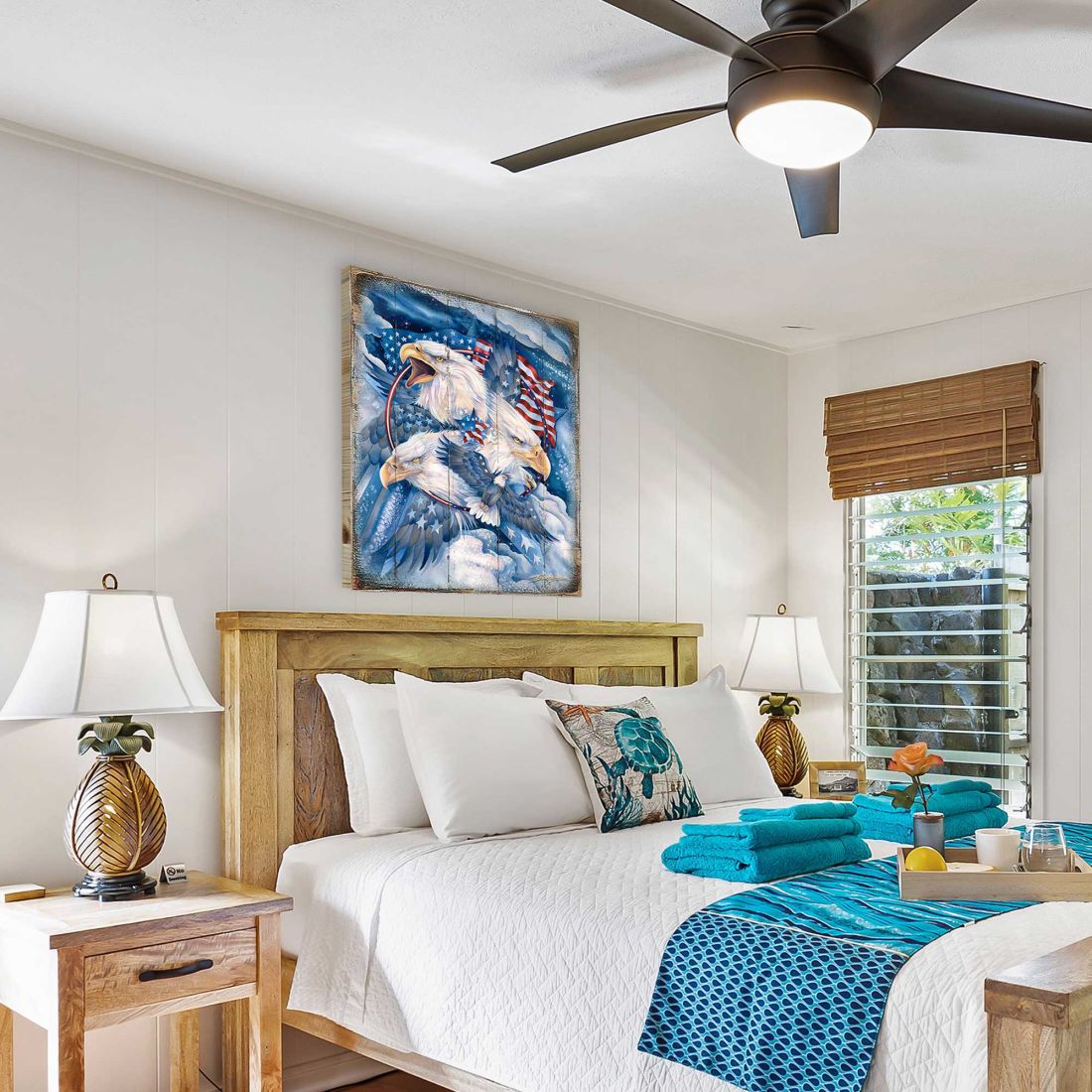 Arte mural de madera con águilas patrióticas estadounidenses de J. Bergsma - Decoración patriótica estadounidense - 8592730BP-JB