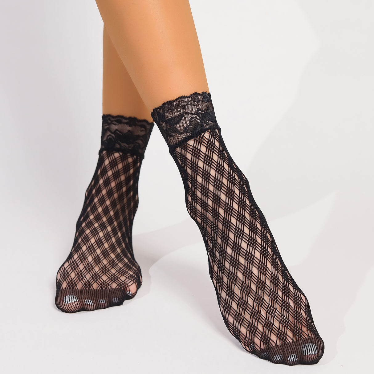 4 pares de calcetines de malla de encaje, calcetines invisibles ultrafinos y calados, medias y calcetas para mujer