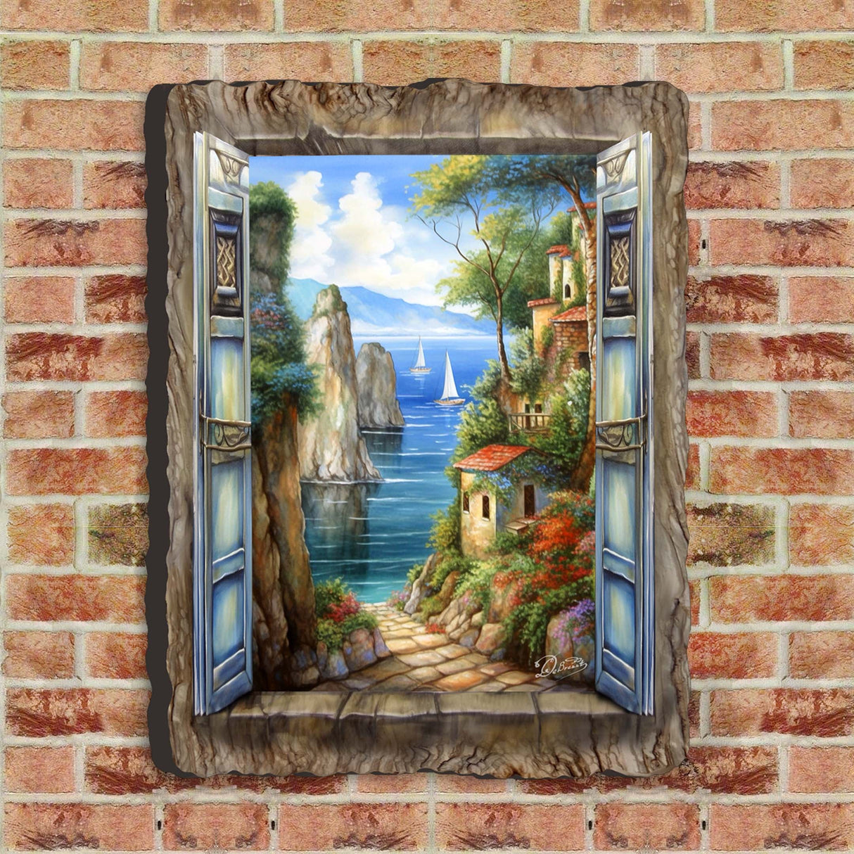 Arte mural con ventana de pueblo costero de G. DeBrekht Coastal Decor - 8492105W