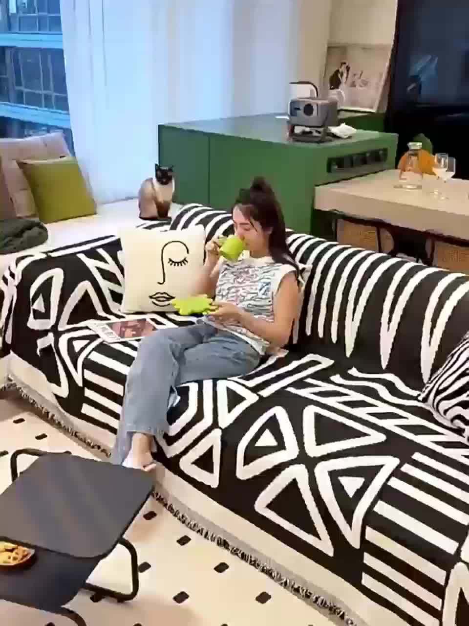 Funda de sofá estilo bohemio, antiarañazos para mascotas, antideslizante, para dormitorio, sala de estar, decoración del hogar, manta de sofá