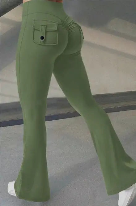 Yoga Fitness Flared Pants With Pockets Ins Fashion Slim High Waist Sports Trousers  Scrunch Butt Booty Workout Lifting Leggings - Lootquake