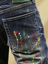 Personalized Fashion Jeans Men's Casual Slim Fit Skinny Retro Splash-ink Paint Trousers - Lootquake