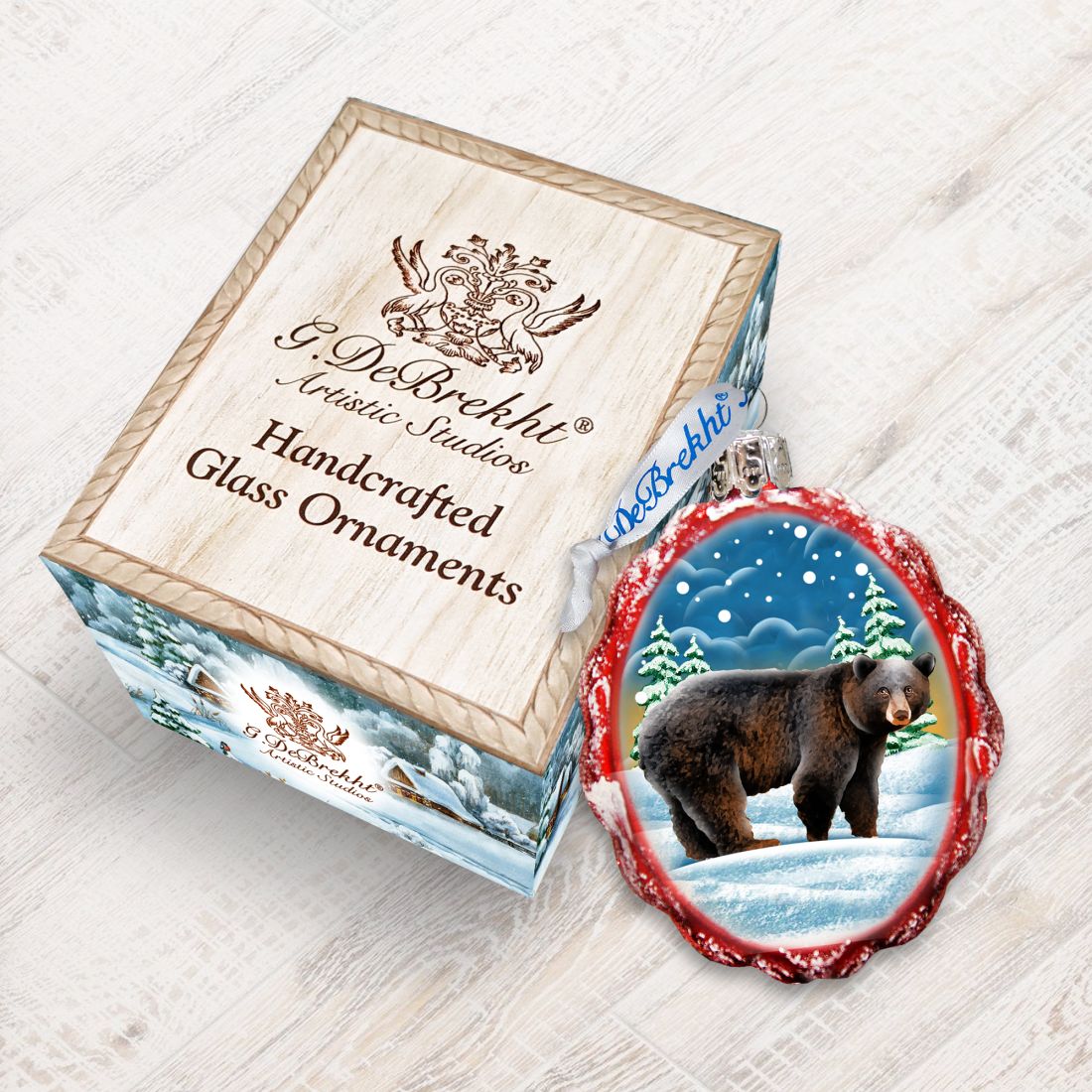 Adorno de vidrio de mercurio con forma de oso grizzly de G. DeBrekht - Decoración navideña con animales salvajes - 771036