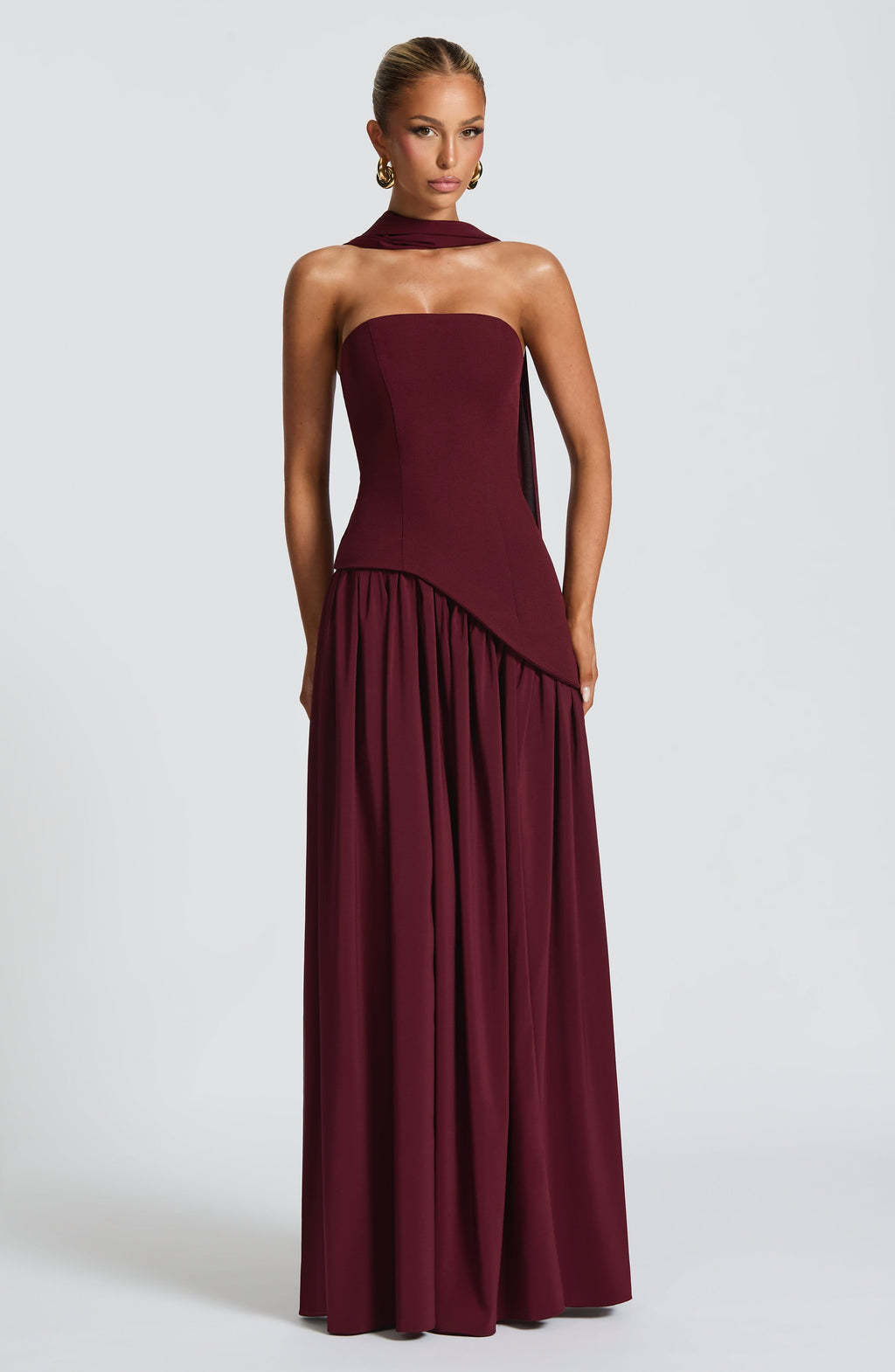 Cherry Lacquer Maliyah Maxi Dress with Chiffon Skirt & Scarf