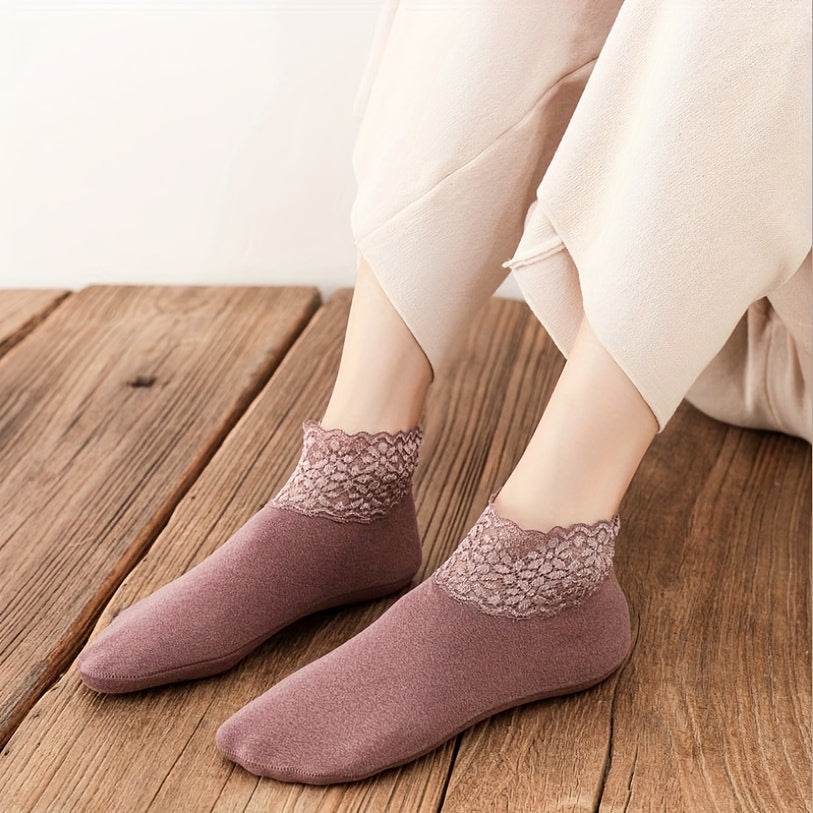8 pares de calcetines de encaje en contraste, suaves, cómodos y antideslizantes hasta el tobillo, medias y calcetería para mujer.